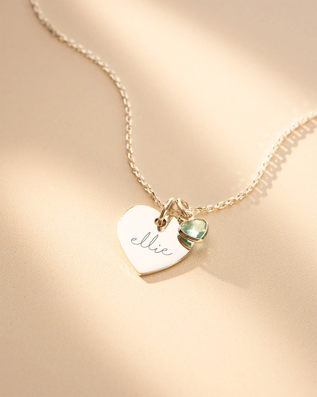 Gold Esme Heart and Heart Birthstone Personalised Name Necklace