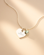 Gold Esme Heart and Heart Birthstone Personalised Name Necklace