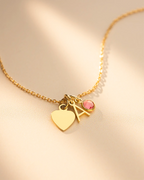 Gold Heart, Mini Letter and Birthstone Personalised Necklace