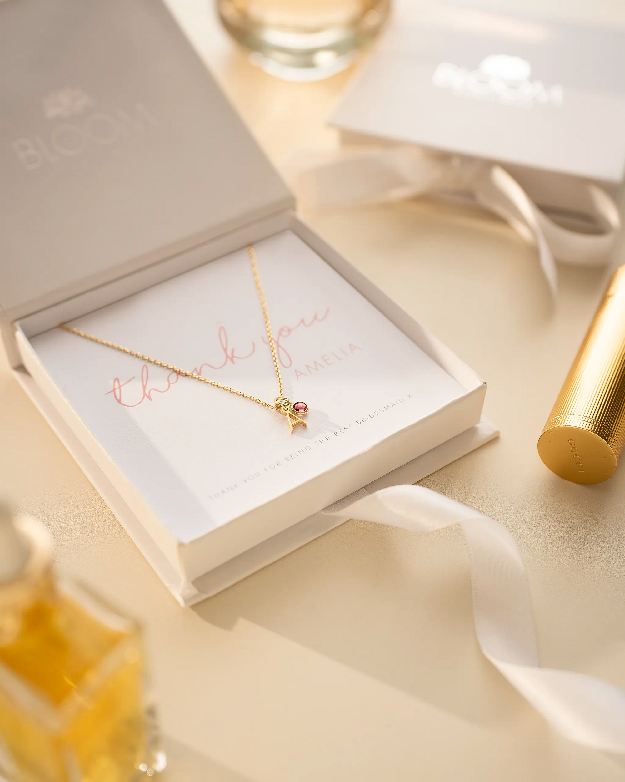 Gold Letter Birthstone Personalised Necklace