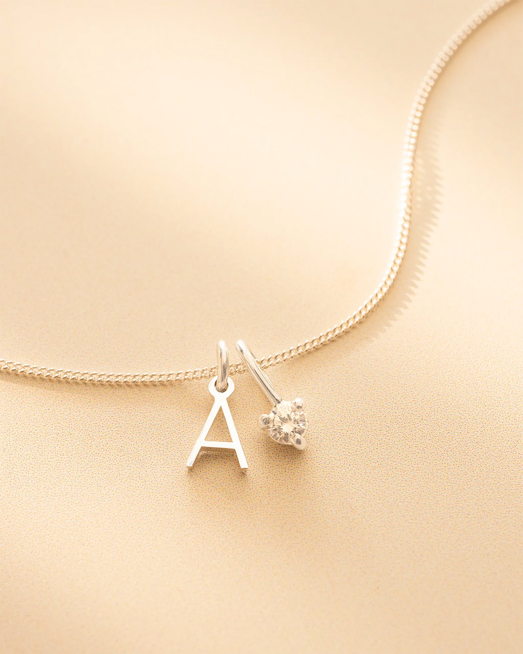 Gold Mini Letter and Birthstone Pendant Personalised Necklace