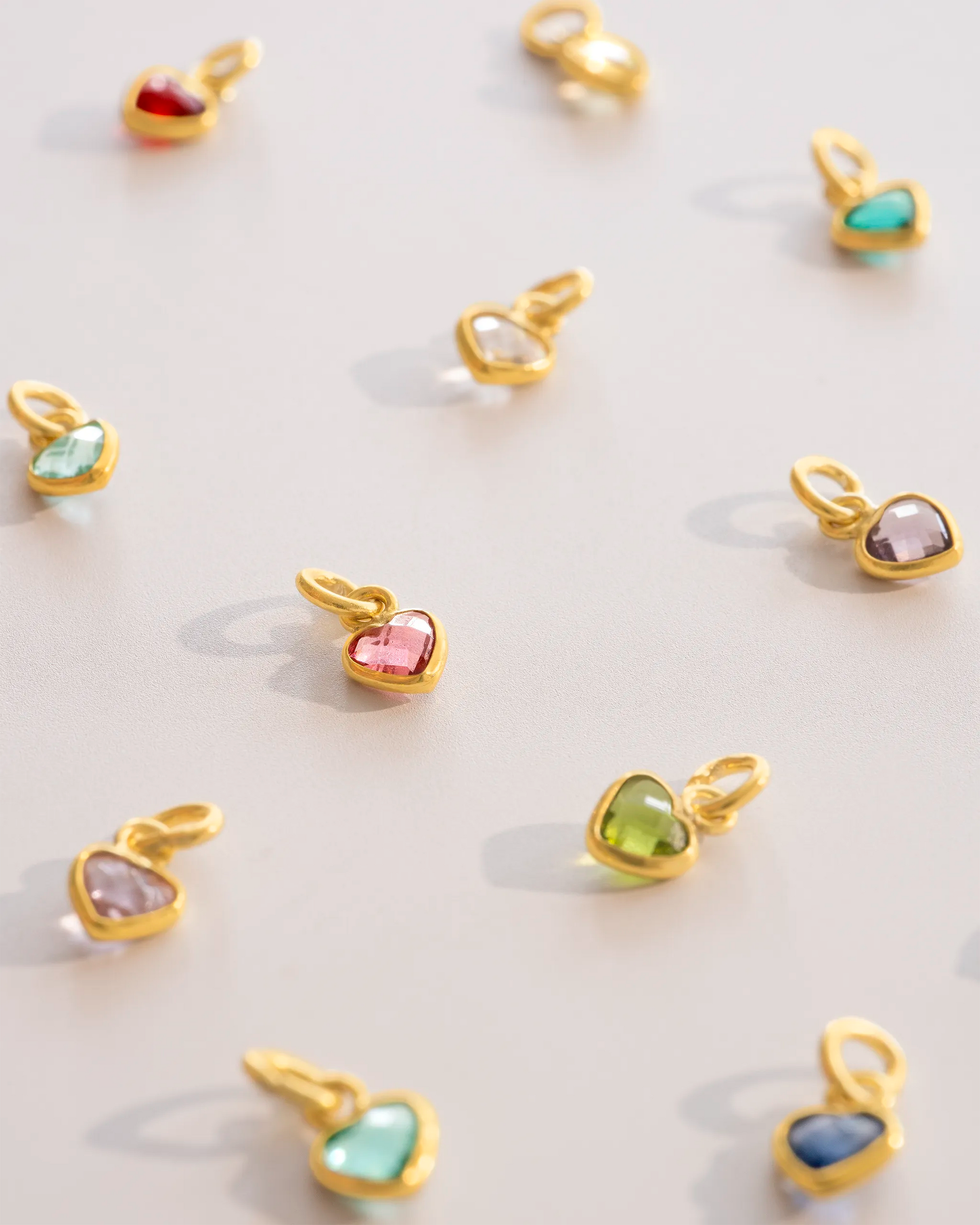 Gold heart shaped birthstones