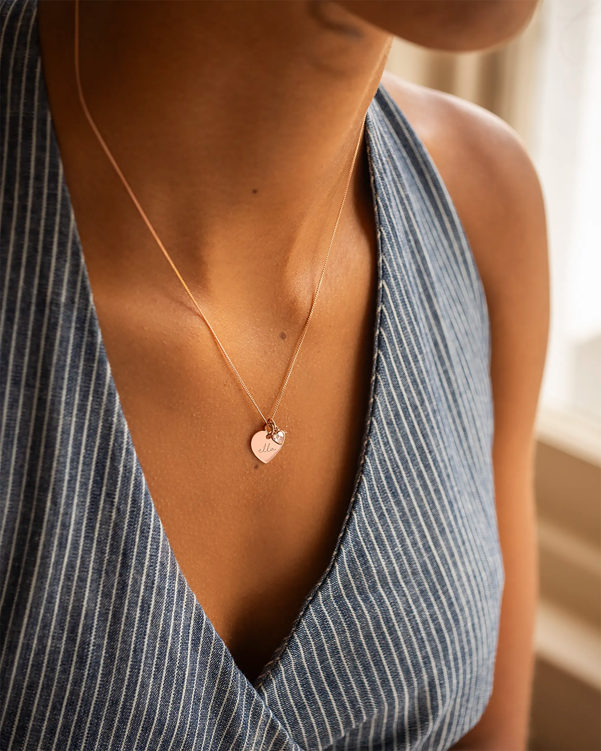 Gold Esme Heart and Heart Birthstone Personalised Name Necklace