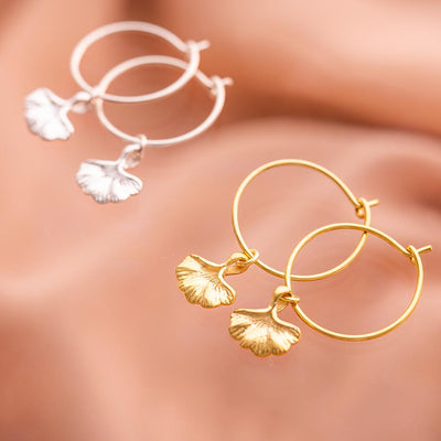 Sterling Silver Ginkgo Leaf Personalised Hoop Earrings