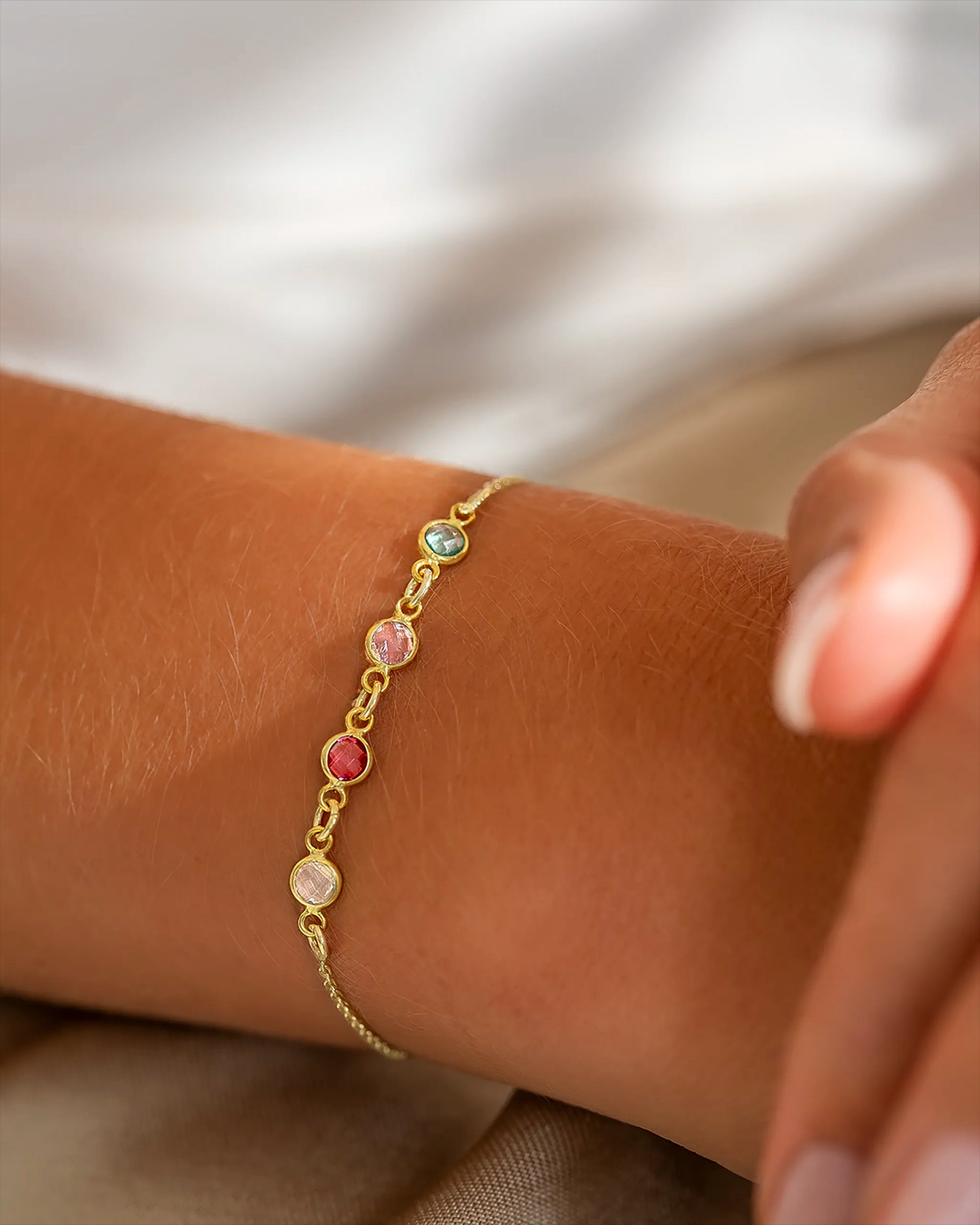 Gold Family Mini Birthstone Personalised Slider Bracelet