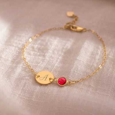 Initial Disc and Birthstone Personalised Bracelet