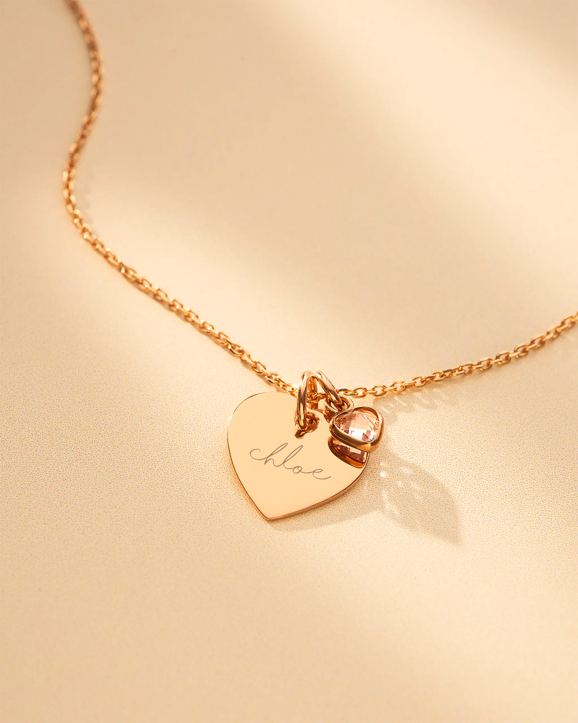 Gold Esme Heart and Heart Birthstone Personalised Name Necklace