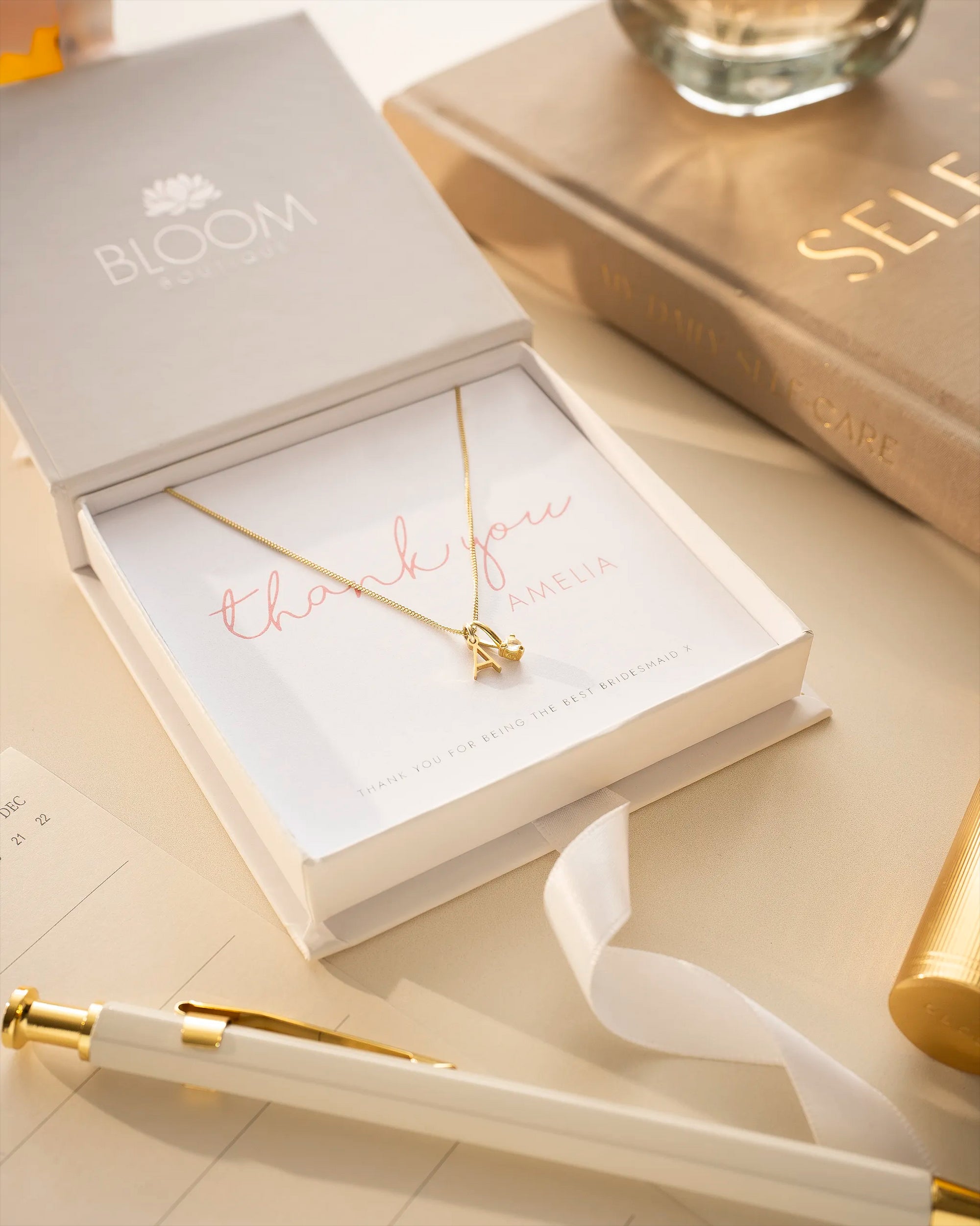 Gold Mini Letter and Birthstone Pendant Personalised Necklace