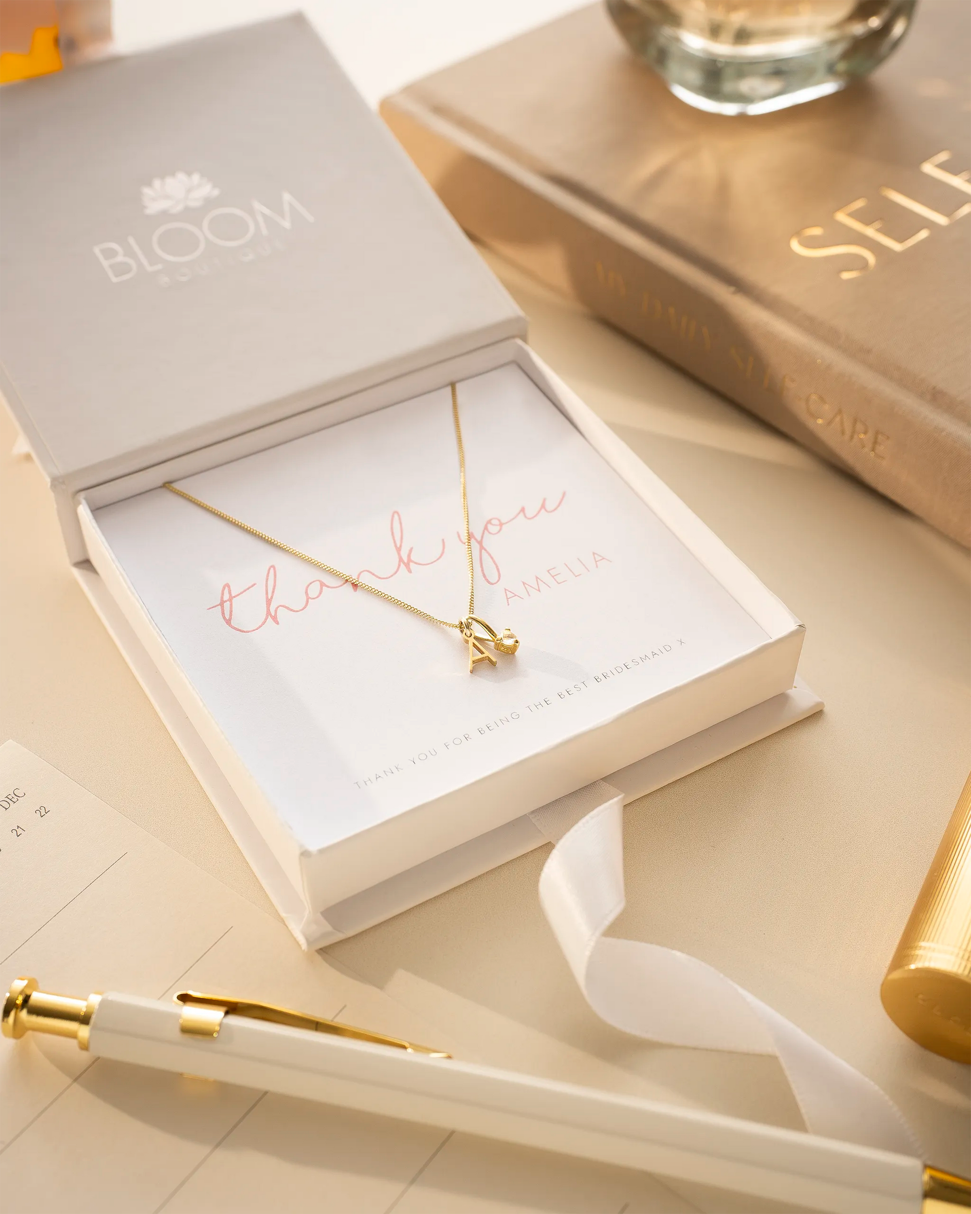 Gold Mini Letter and Birthstone Pendant Personalised Necklace