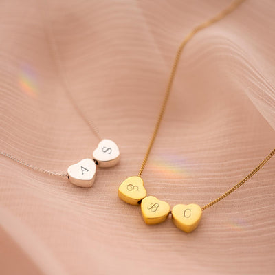 Sterling Silver Family Mini Hearts Personalised Initial Necklace