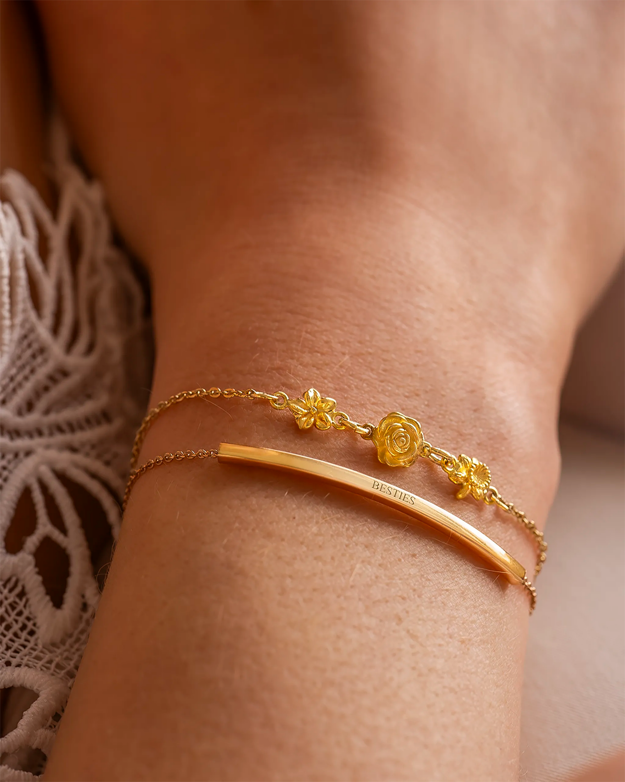 Gold Curved Skinny Bar Personalised Message Bracelet