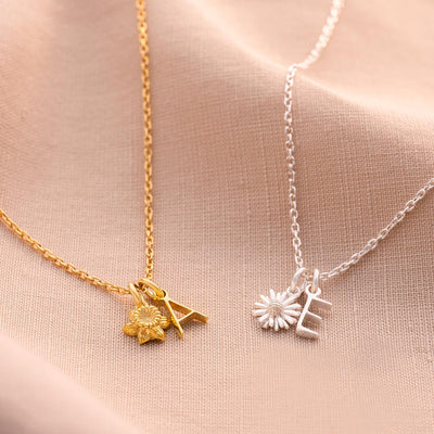  STERLING SILVER LETTER BIRTH FLOWER PERSONALISED NECKLACE
