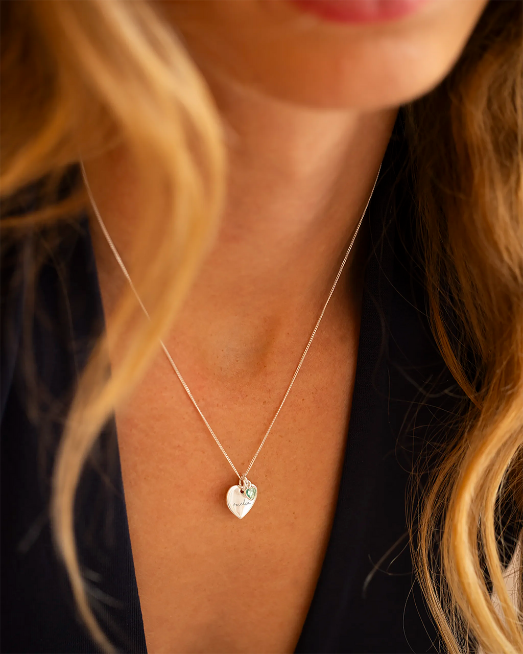 Gold Esme Heart and Heart Birthstone Personalised Name Necklace