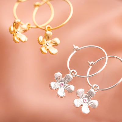 Birthstone Flower Personalised Hoop Earrings