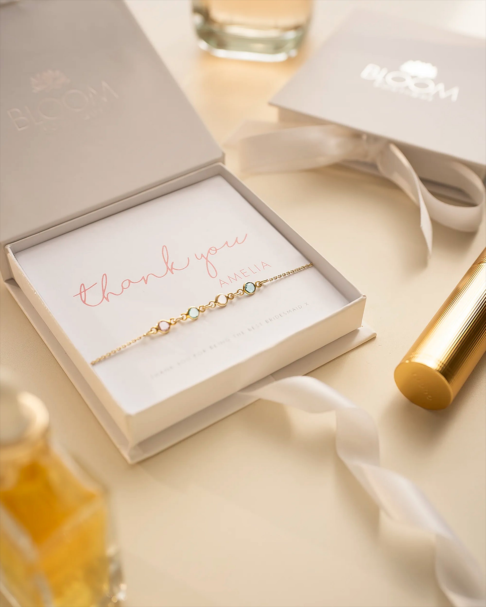 Gold Family Mini Birthstone Personalised Slider Bracelet