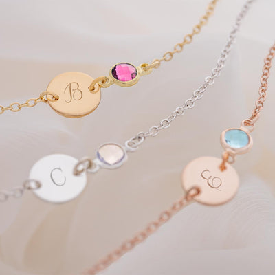 Initial Disc and Birthstone Personalised Bracelet