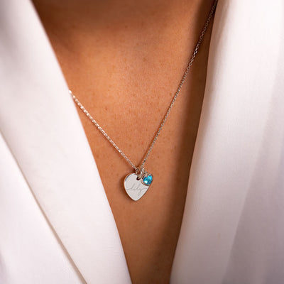 Esme Heart and Heart Birthstone Personalised Name Necklace