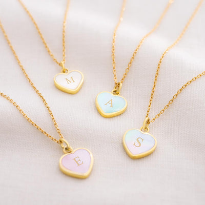  STERLING SILVER MOTHER OF PEARL MINI HEART PERSONALISED NECKLACE
