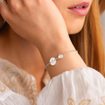 INITIAL DISC AND BIRTHSTONE PERSONALISED BRACELET