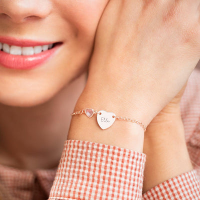 Chloe Heart and Heart Birthstone Personalised Bracelet