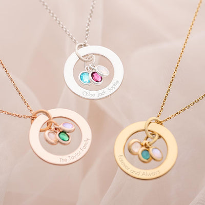 Family Eternal Ring and Birthstone Personalised Necklace