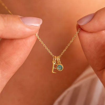 Sterling Silver Letter Birthstone Personalised Necklace