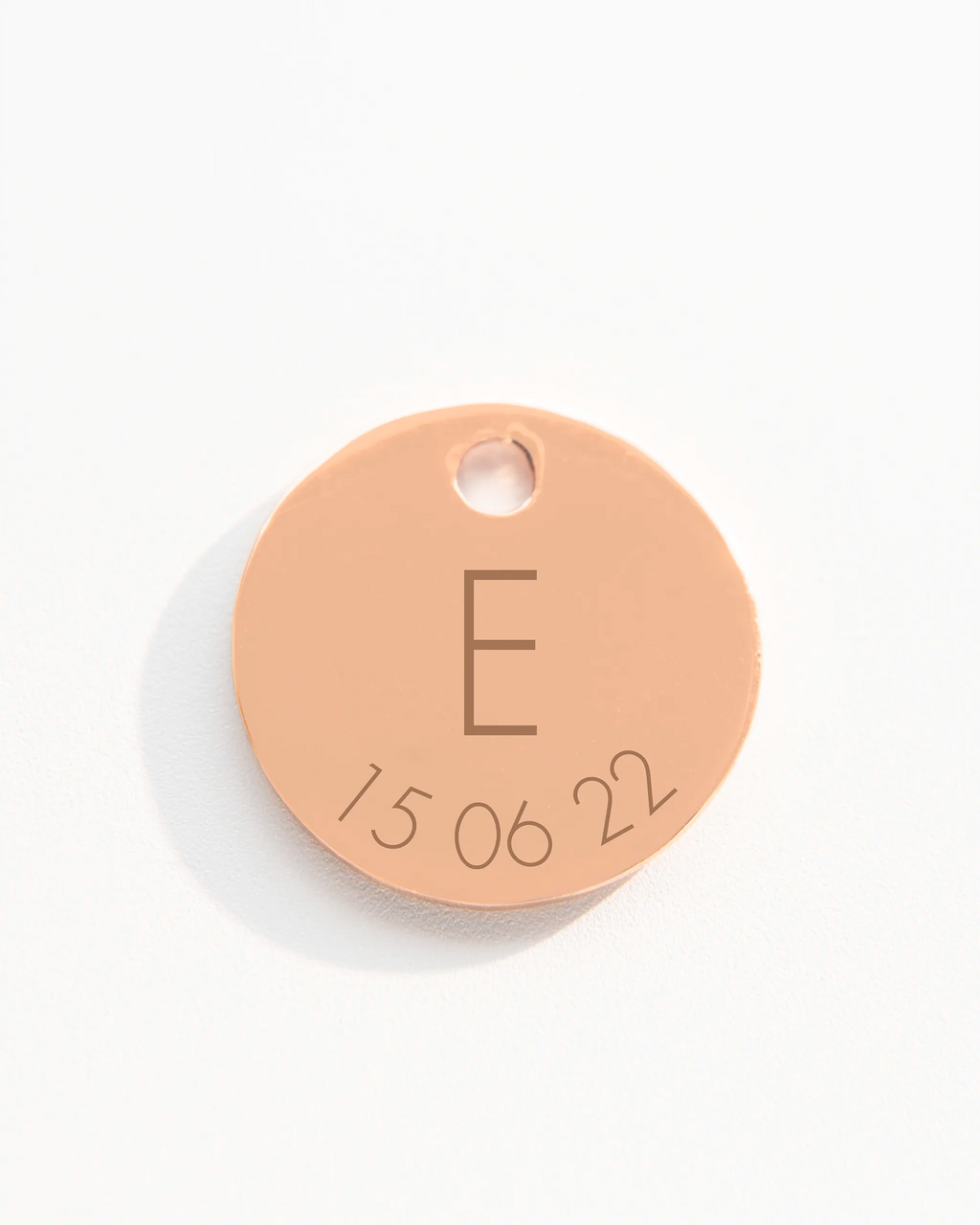 Rose gold disc charm with initial and date
