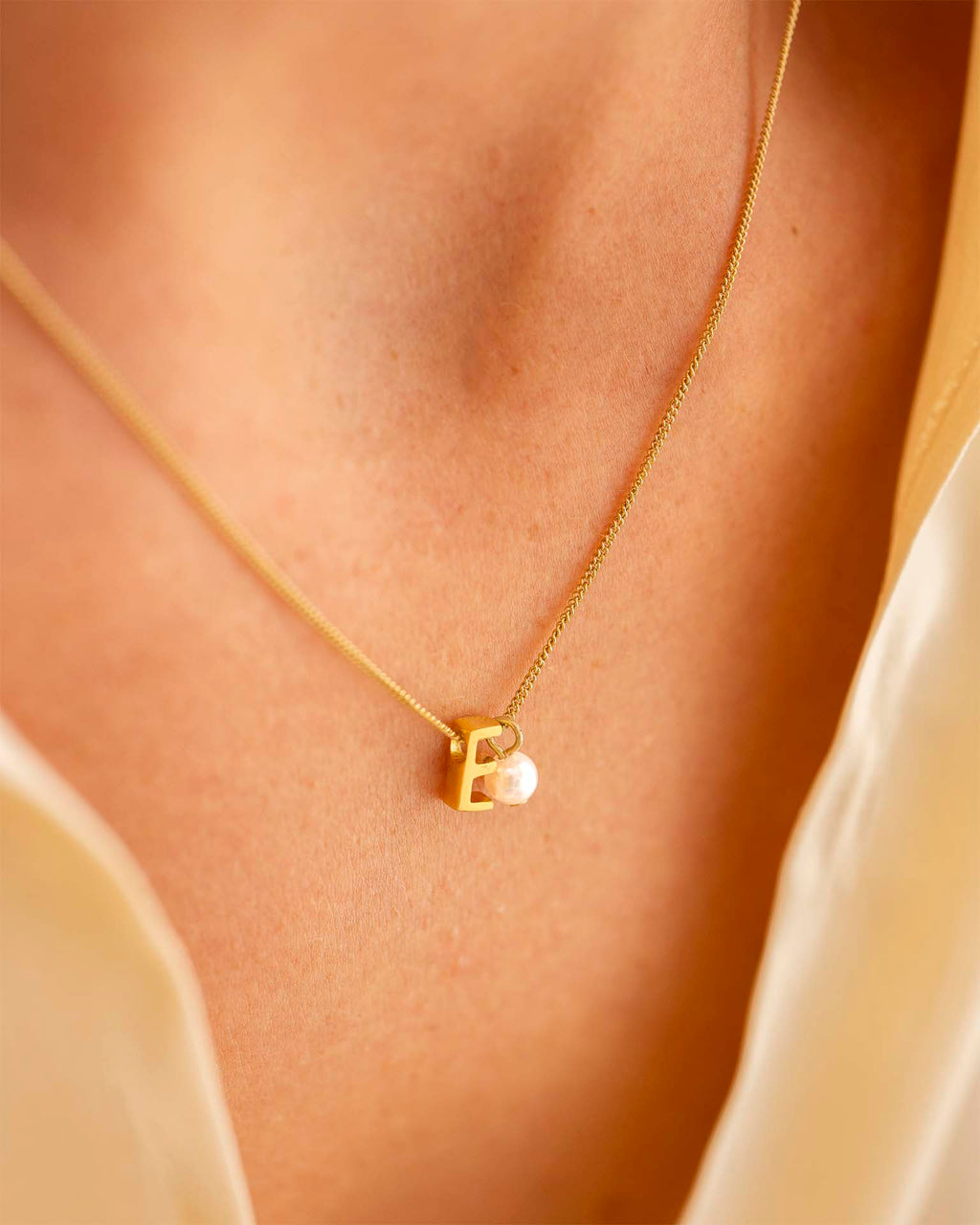 Gold Slide on Letter and Mini Pearl Necklace