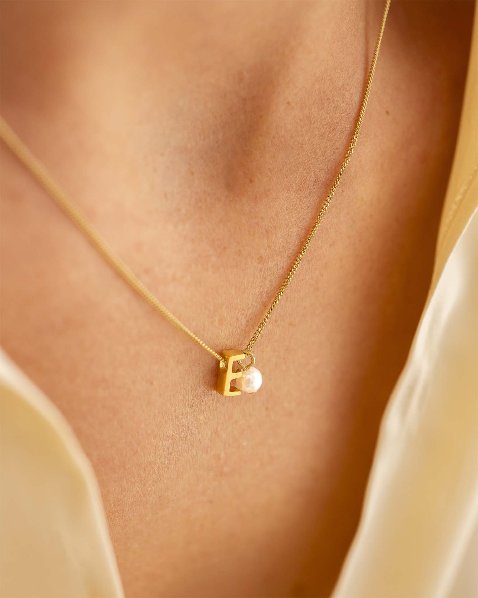 Gold Slide on Letter and Mini Pearl Necklace