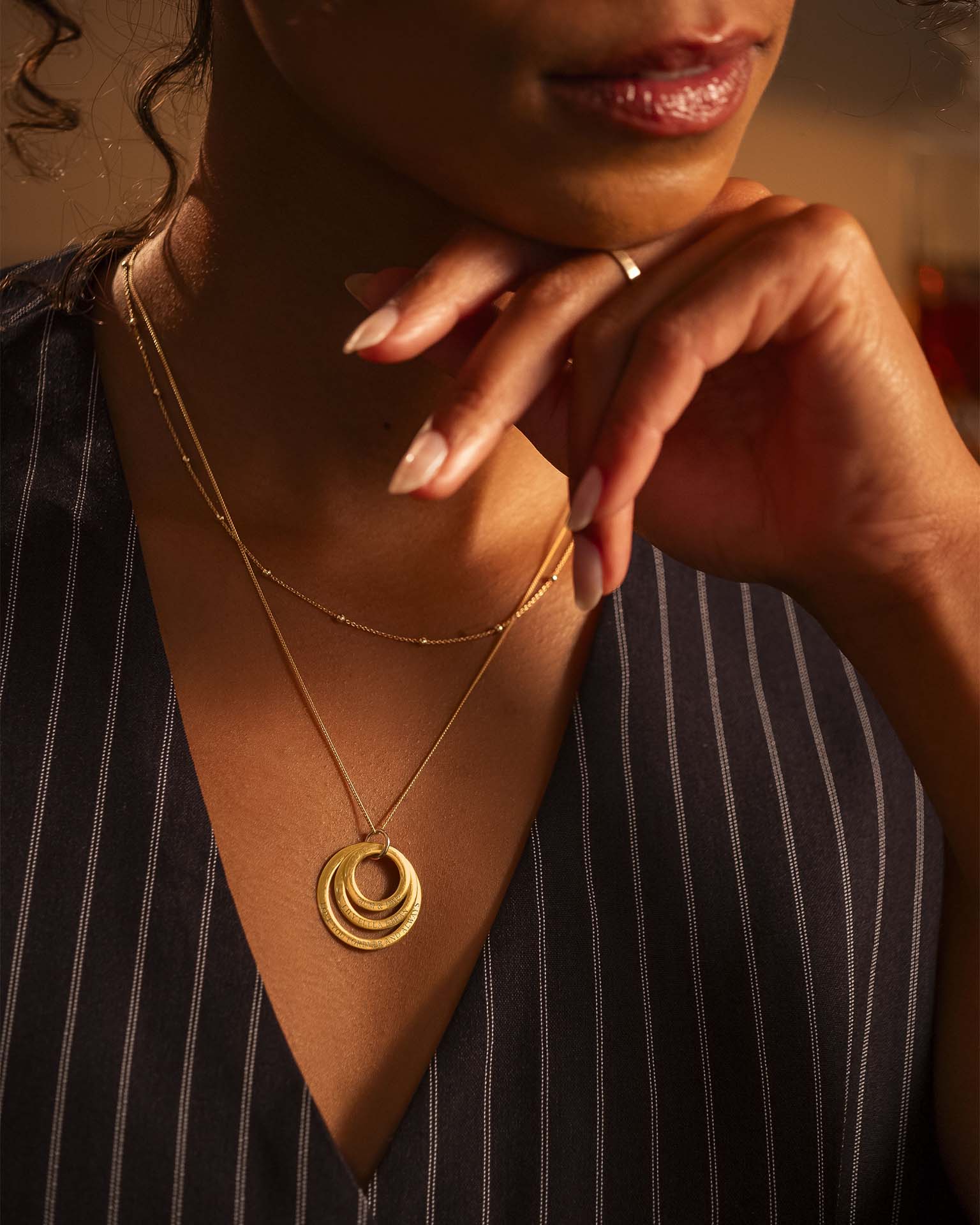 Silver Mixed Metal Triple Eternal Ring Pendant Personalised Necklace