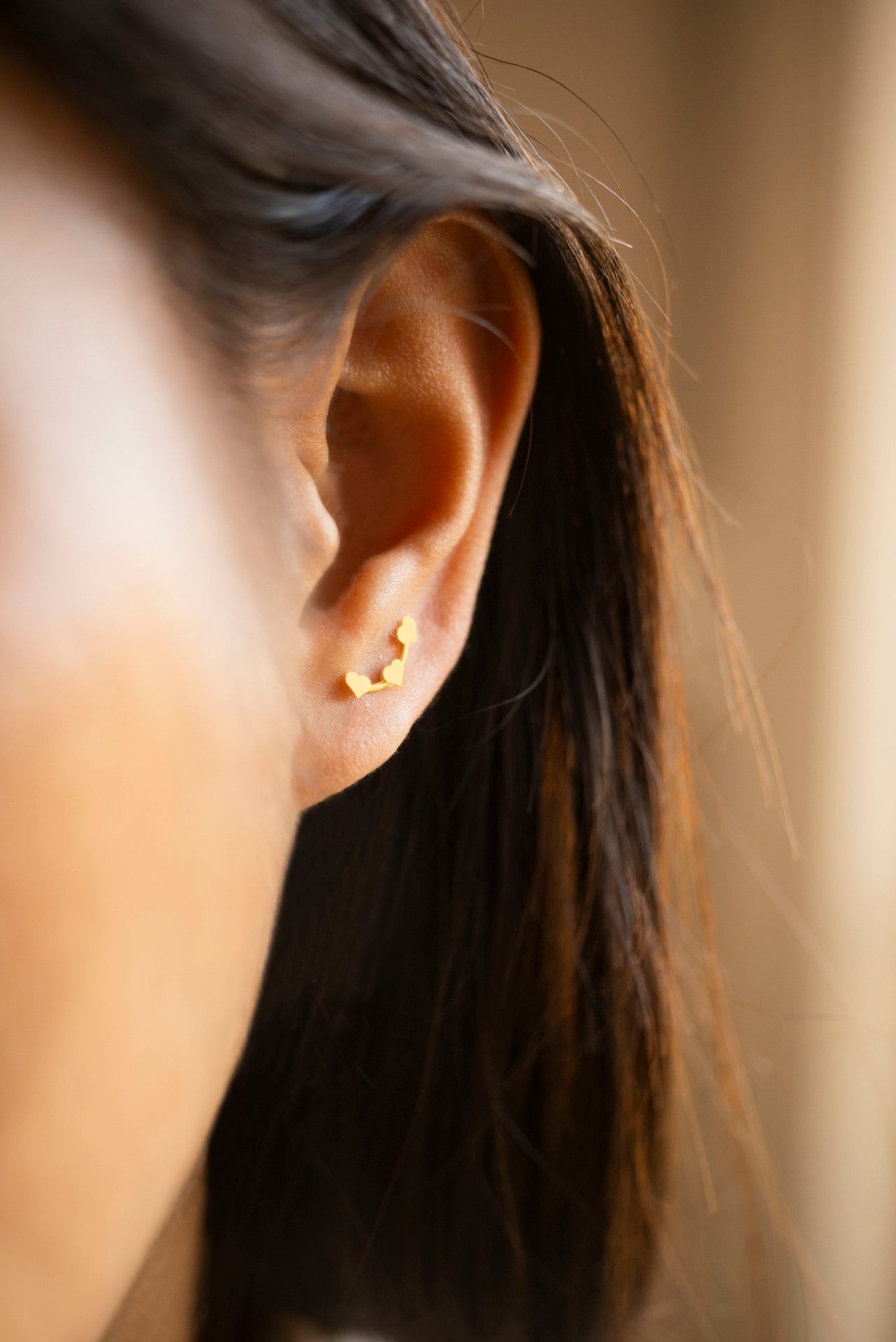 Gold Heart Climber Earrings