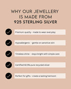 Text detailing why jewelry is made from 925 sterling silver on a beige background