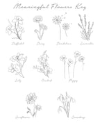 Illustrations of various flowers with labels on a white background
