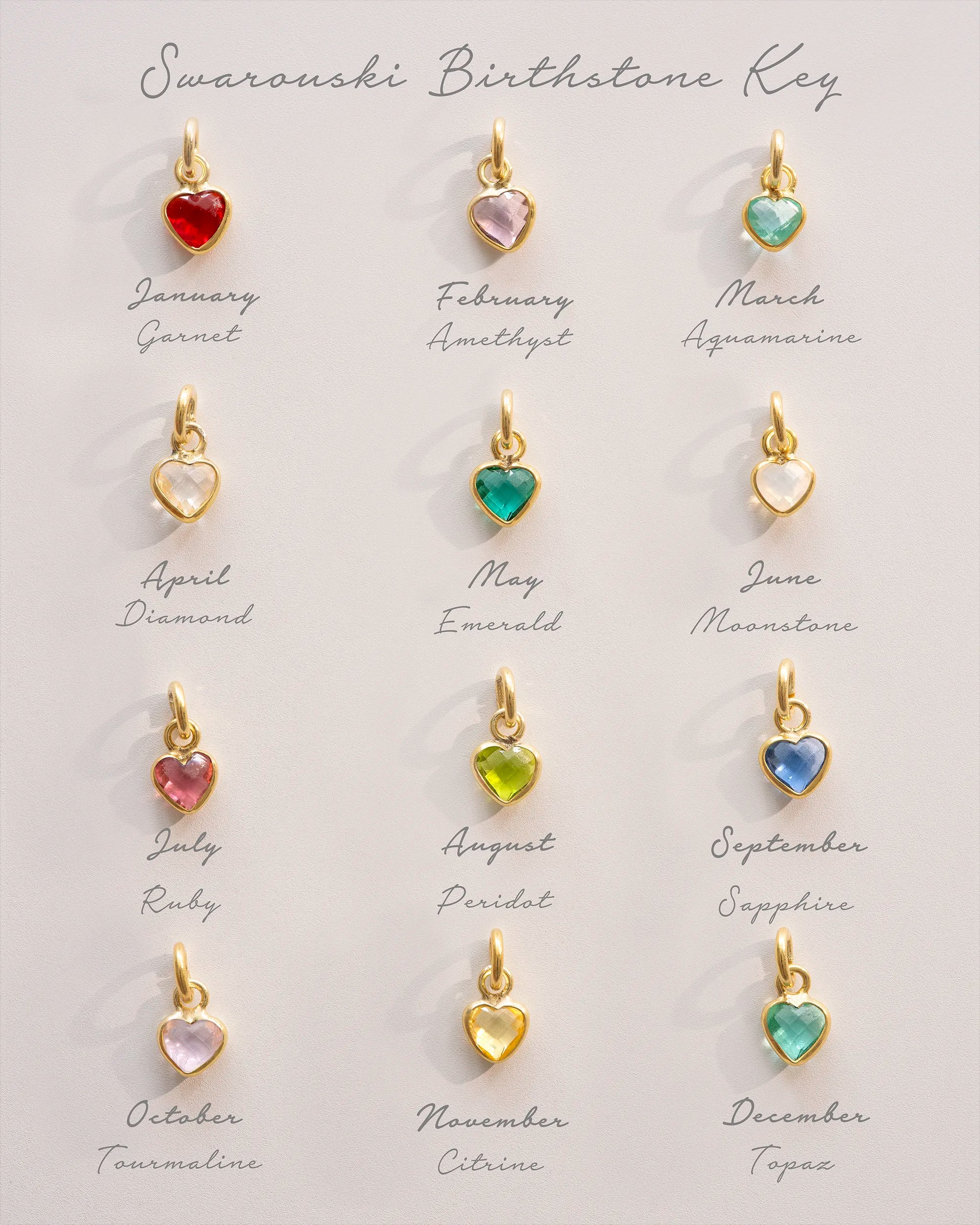 Gold Esme Heart and Heart Birthstone Personalised Name Necklace