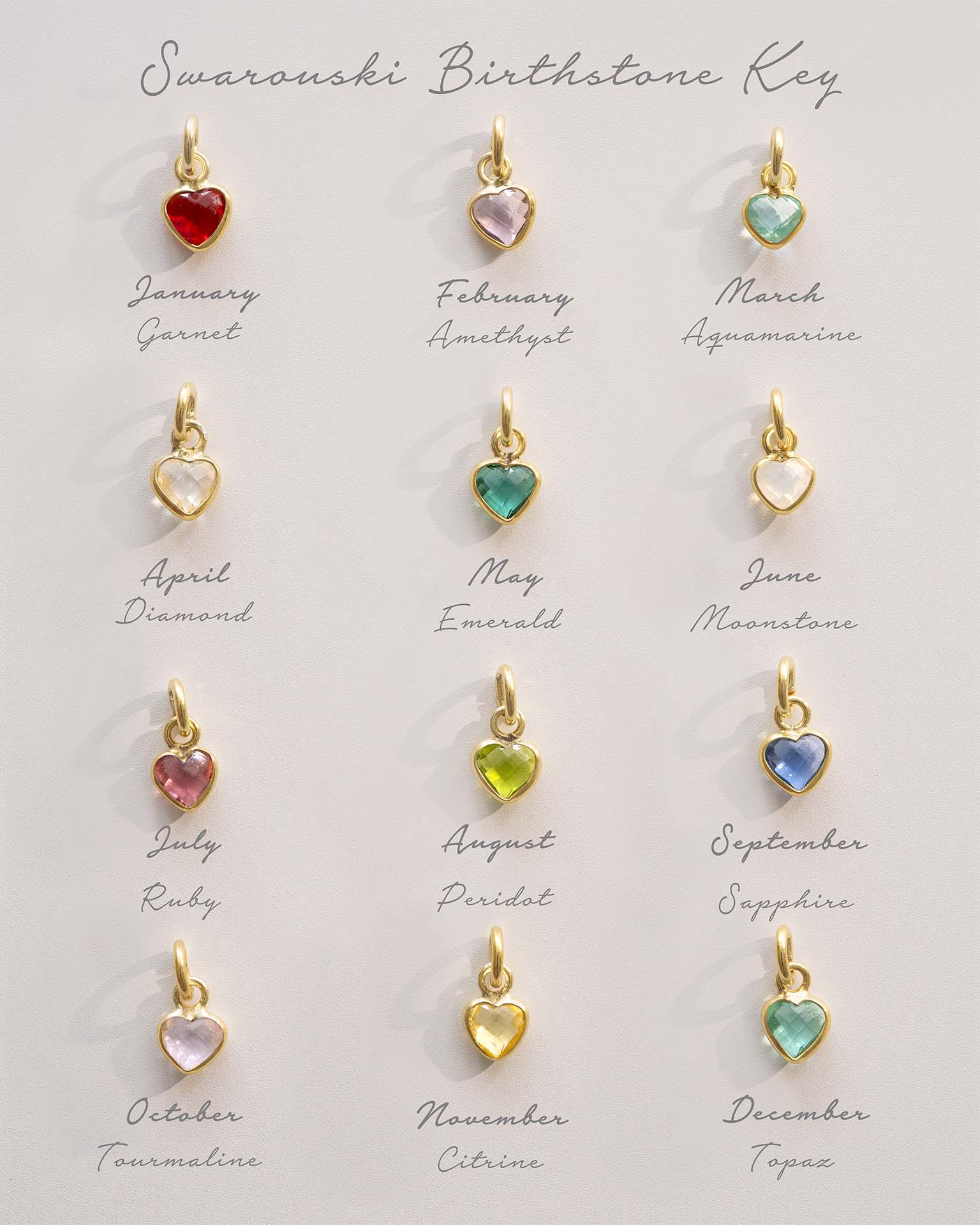 Add a Silver 4mm Heart Swarovski Crystal Birthstone Charm