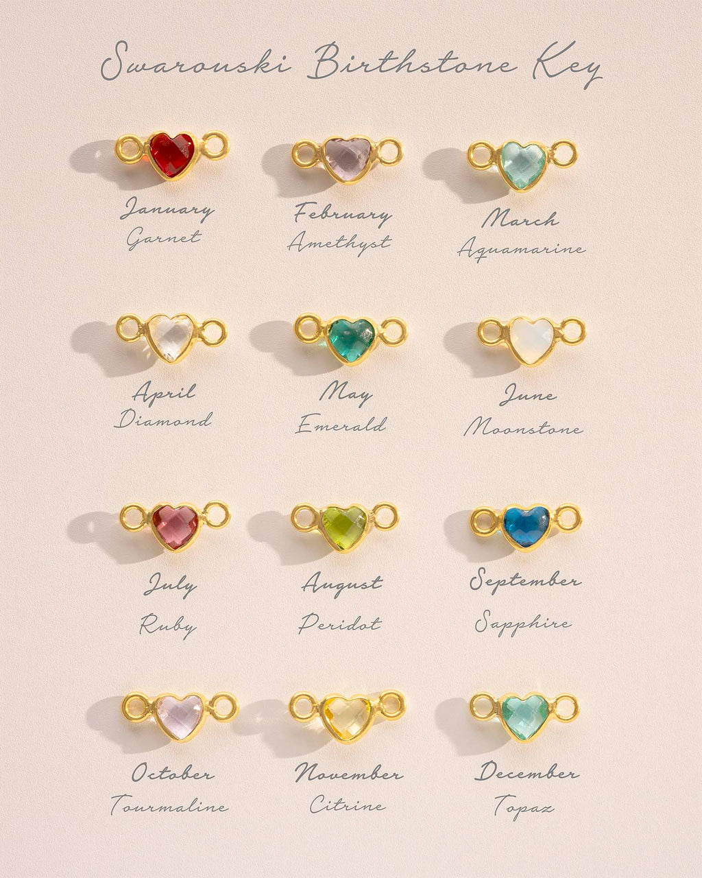 Gold Initial Disc and Heart Birthstone Personalised Bracelet