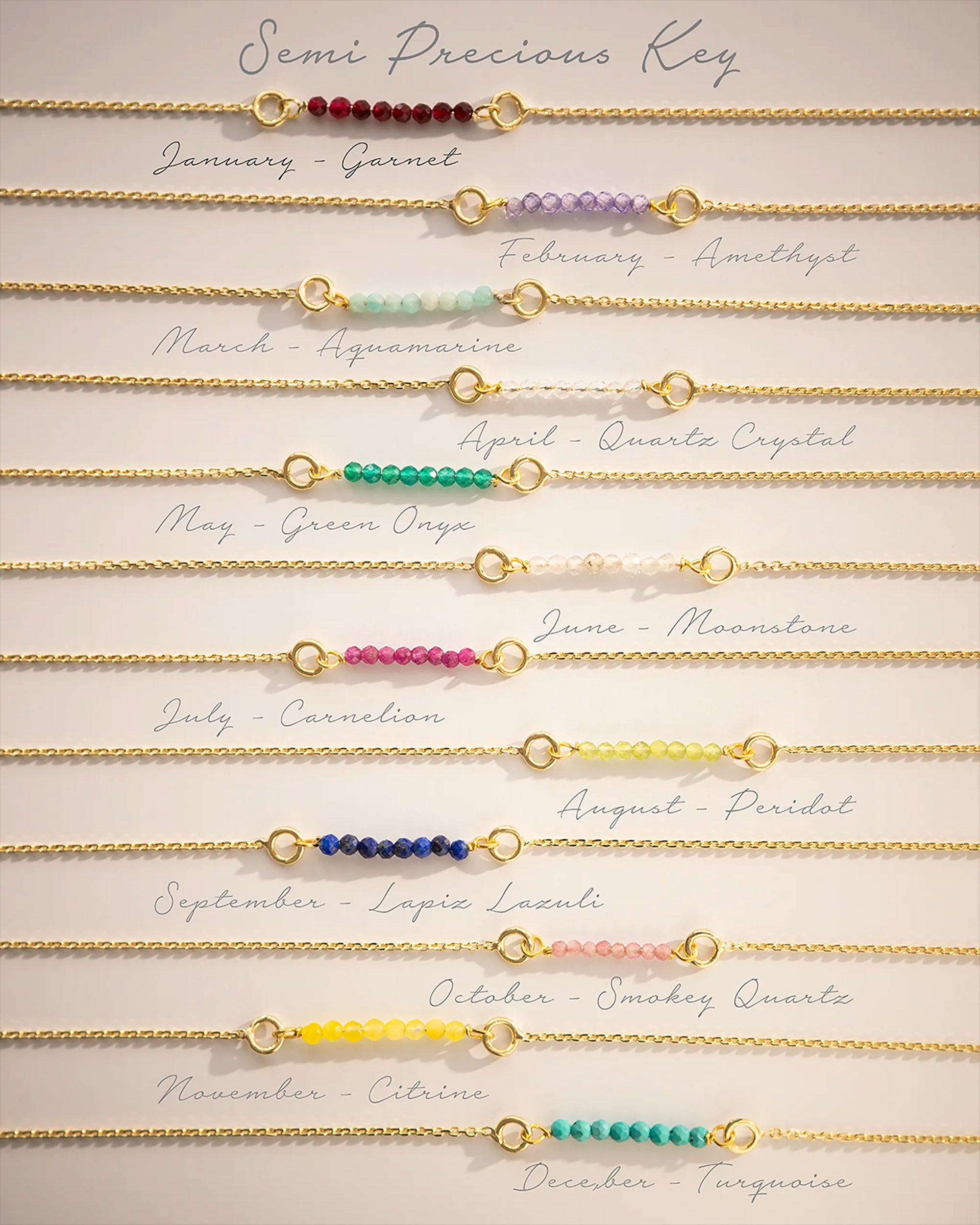 Silver Semi-Precious Birthstone Bar Birth Flower Pendant Slider Bracelet