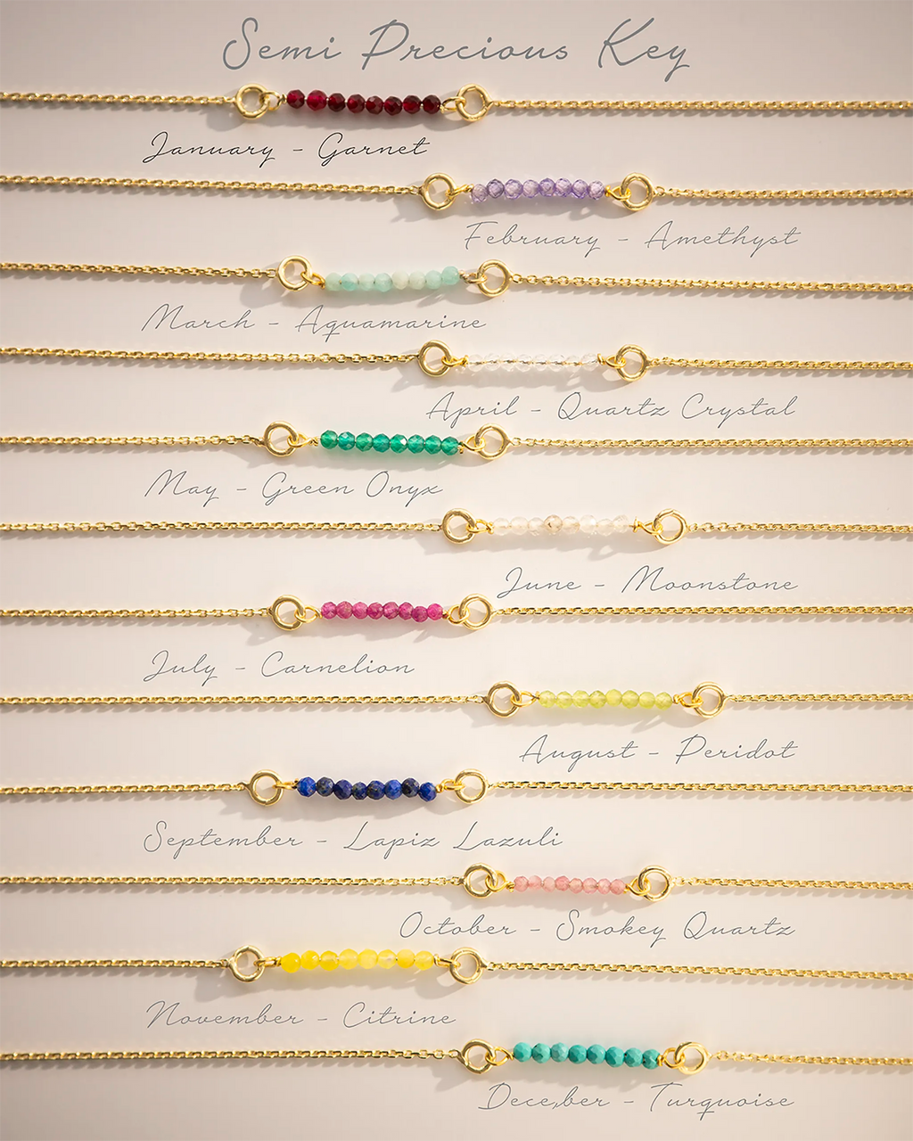 Gold Semi-Precious Birthstone Bar Birth Flower Slider Bracelet