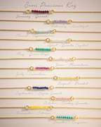 Gold Semi-Precious Birthstone Bar Birth Flower Slider Bracelet