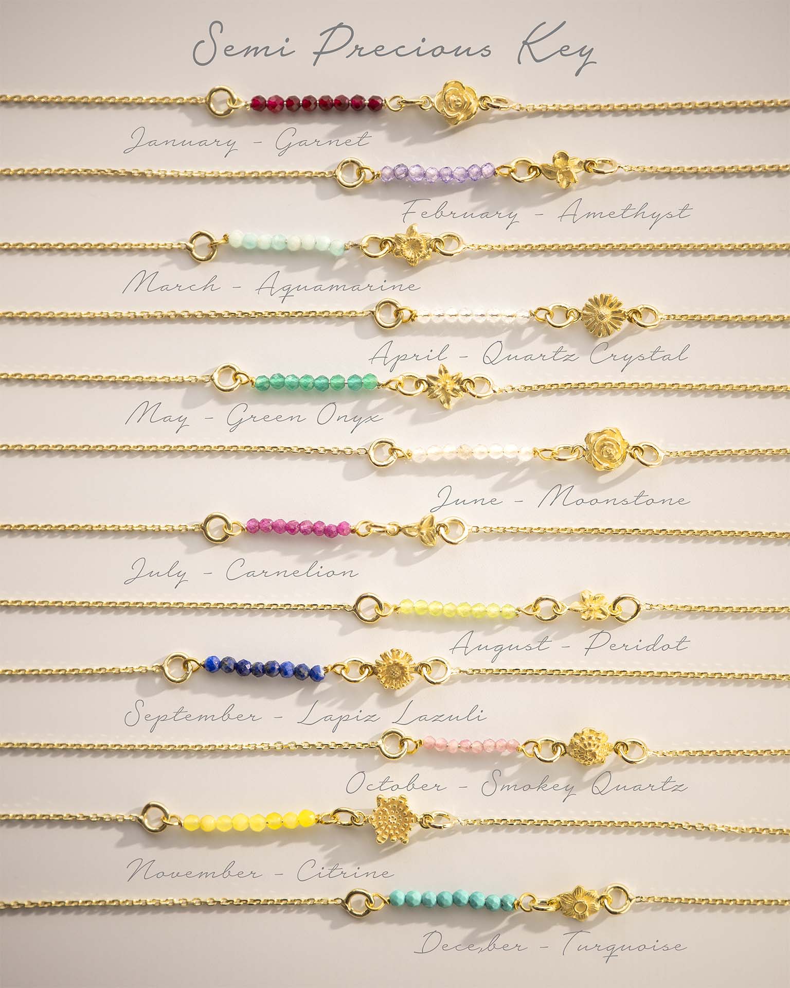 Silver Semi-Precious Birthstone Bar and Birth Flower Necklace
