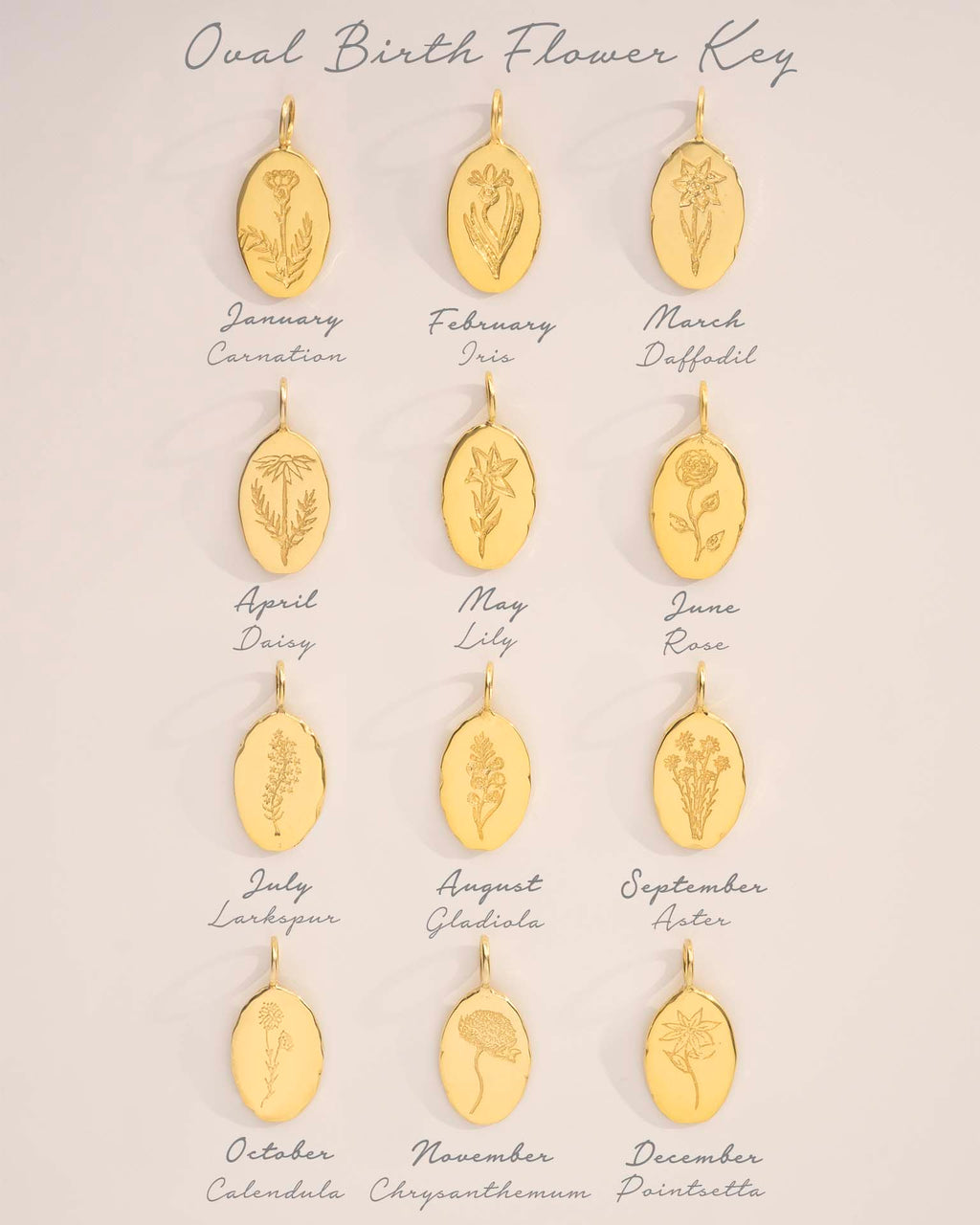 Gold Oval Birth Flower Personalised Necklace