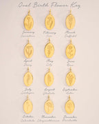 Gold Oval Birth Flower Personalised Necklace