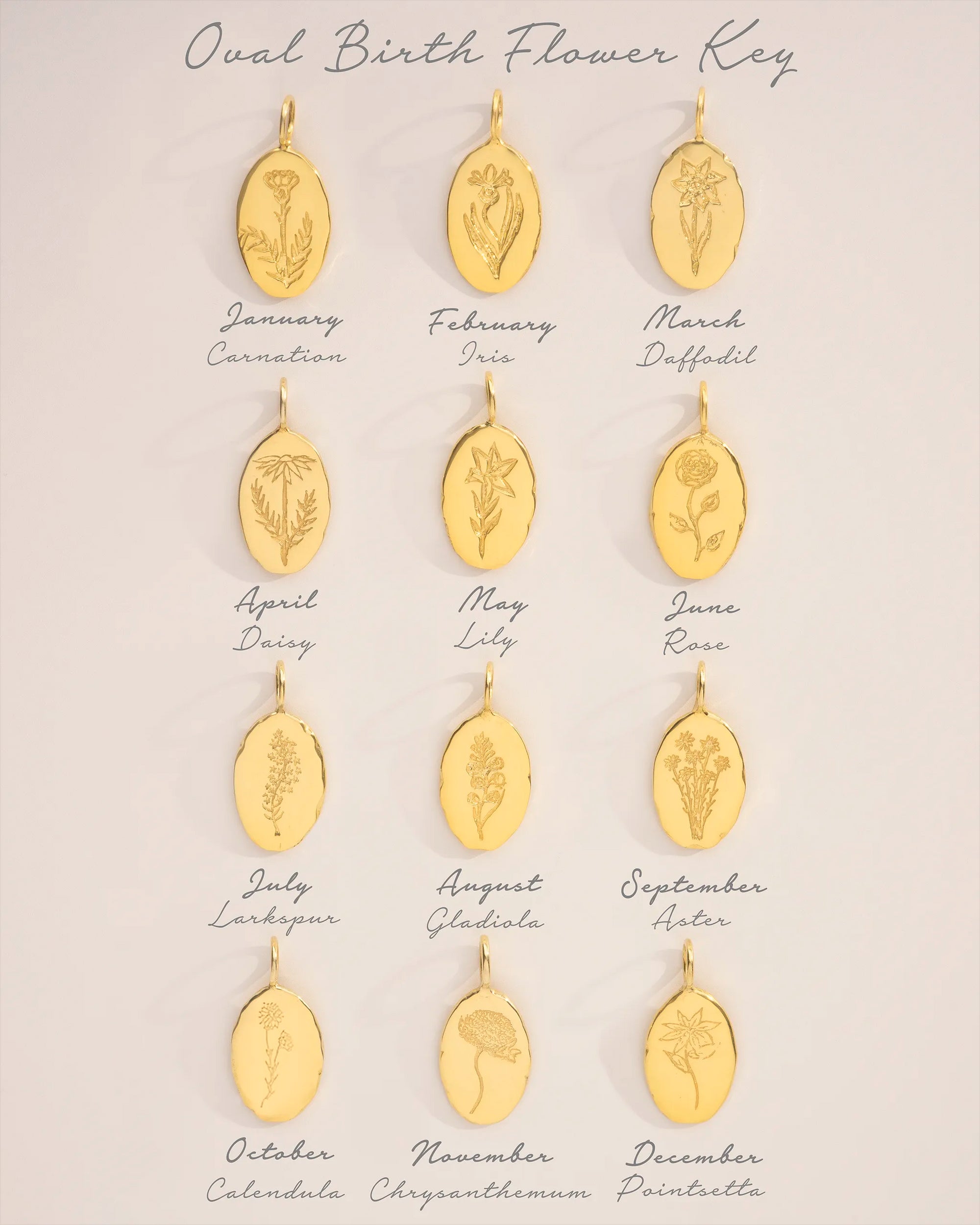 Gold Oval Birth Flower Personalised Necklace
