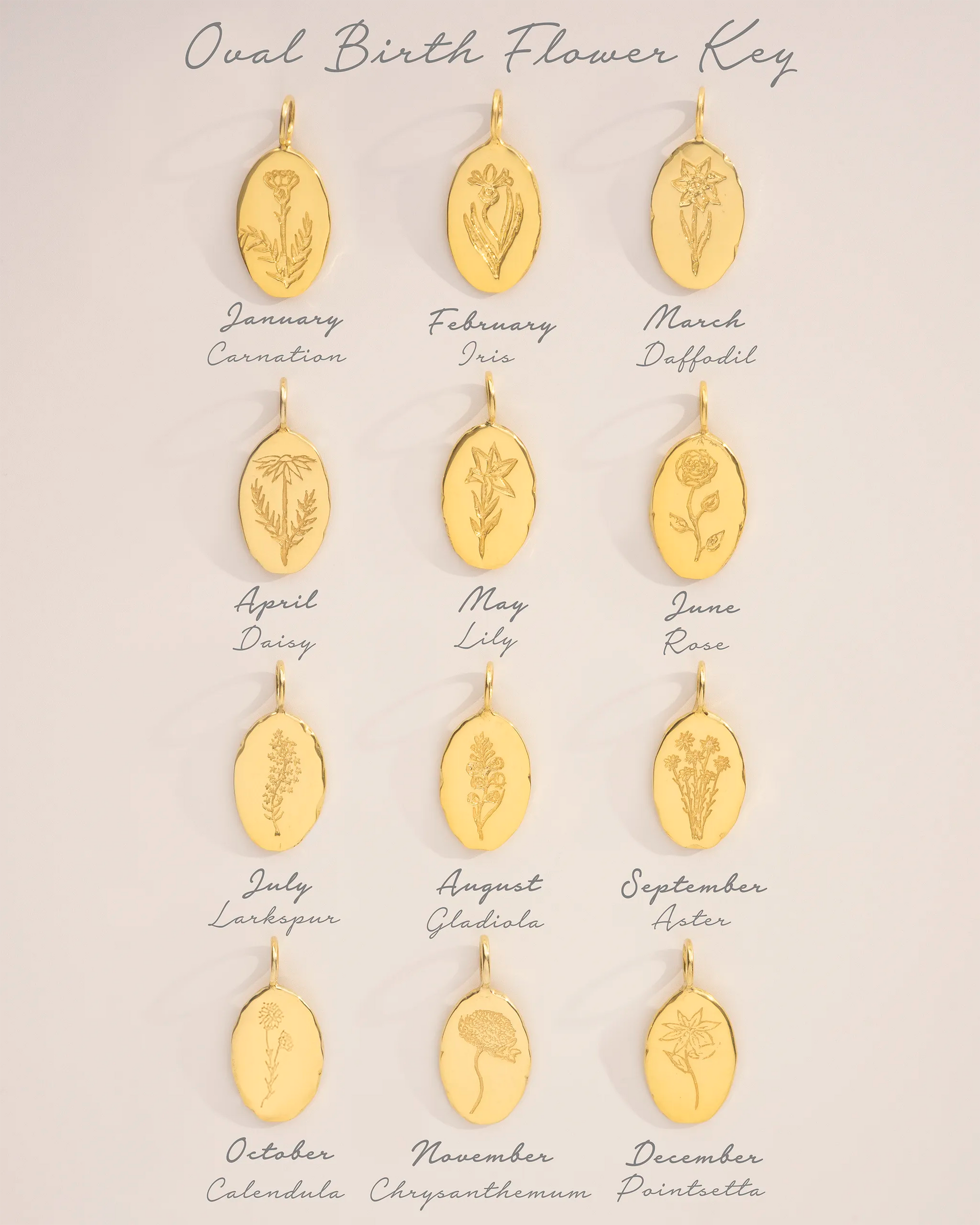 Gold Oval Birth Flower Personalised Necklace