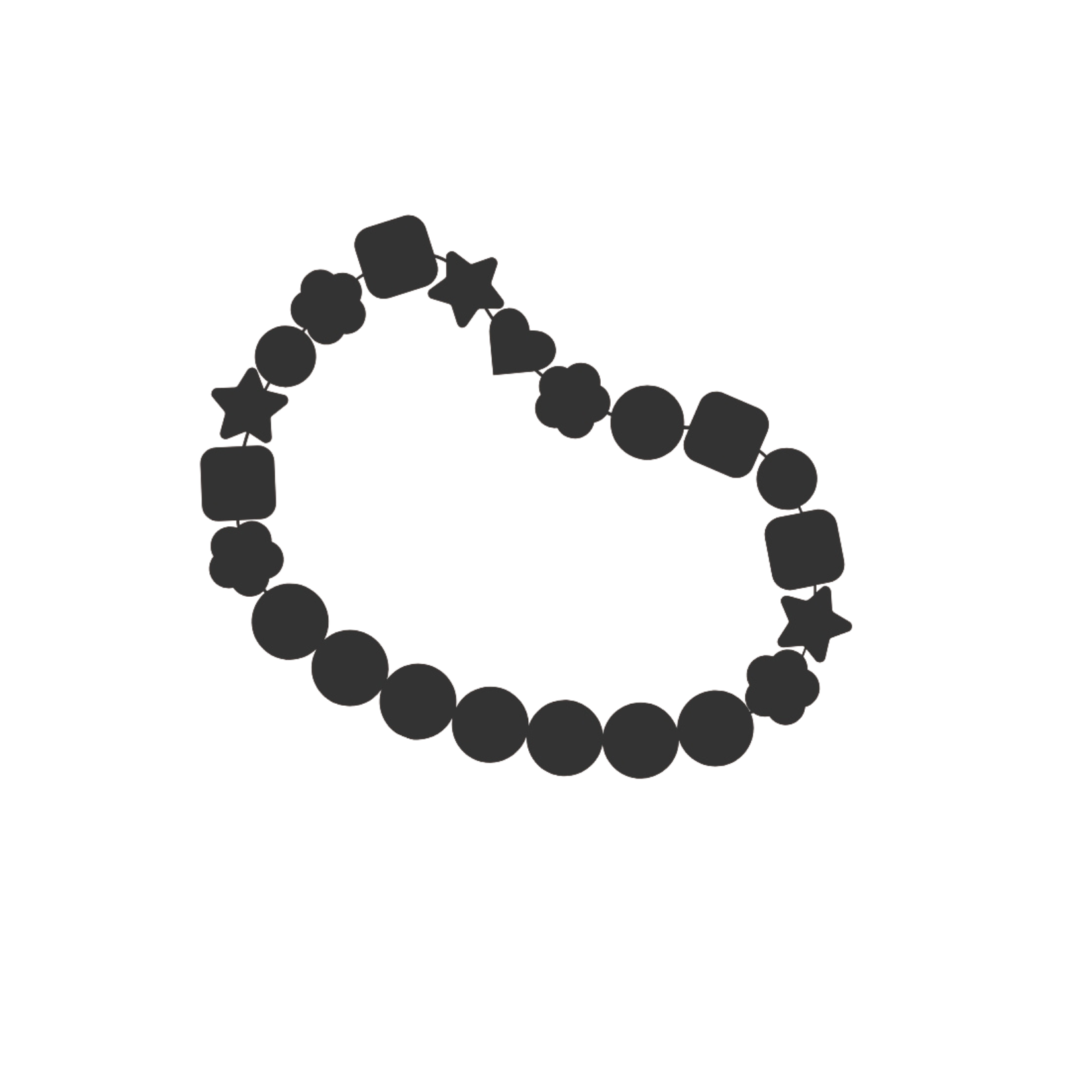 Black beaded bracelet with star-shaped beads on a white background