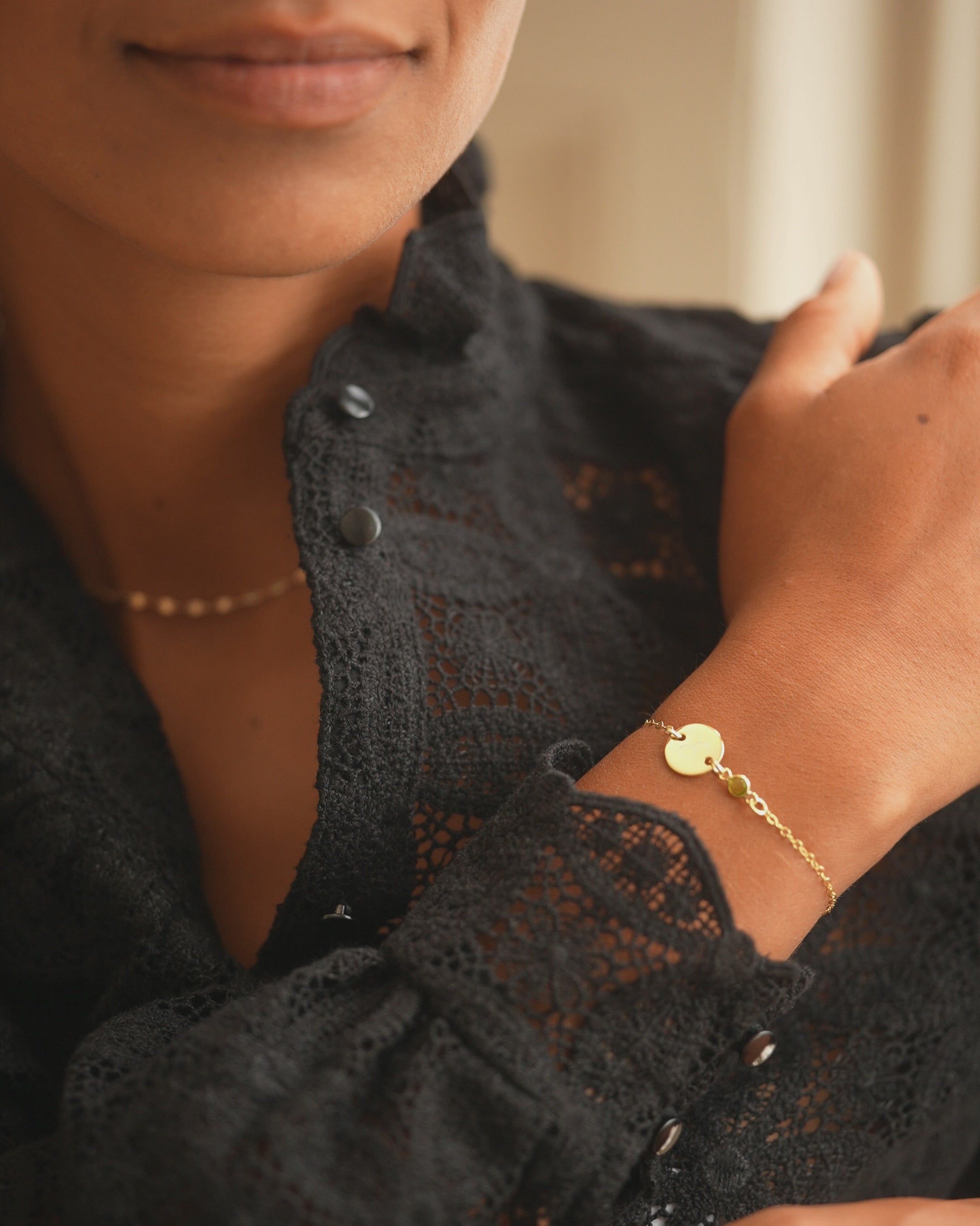 Silver Initial Disc and Birthstone Personalised Bracelet