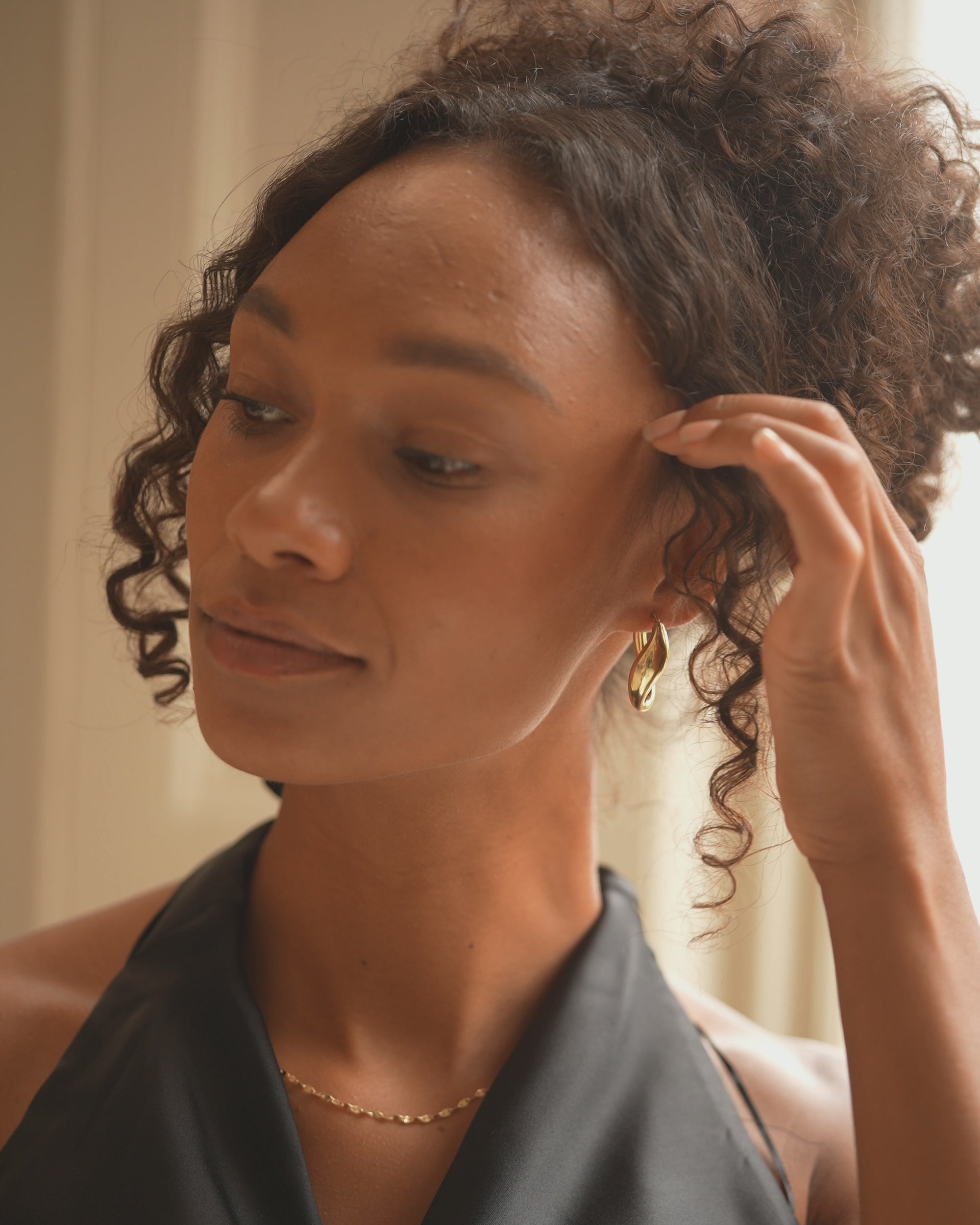 Gold Curved Statement Hoop Earrings