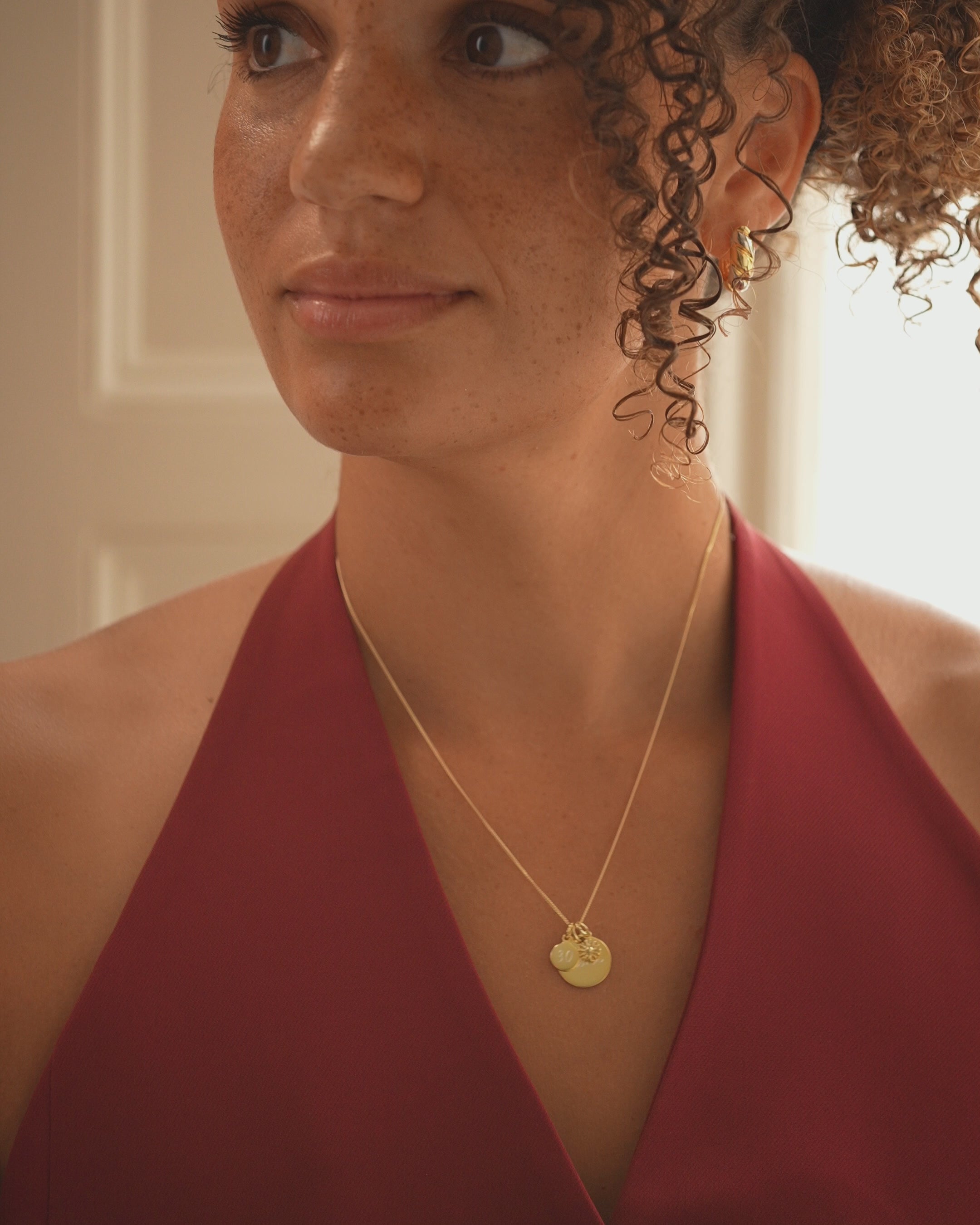 Gold Personalised Birthday Disc and Birth Flower Necklace