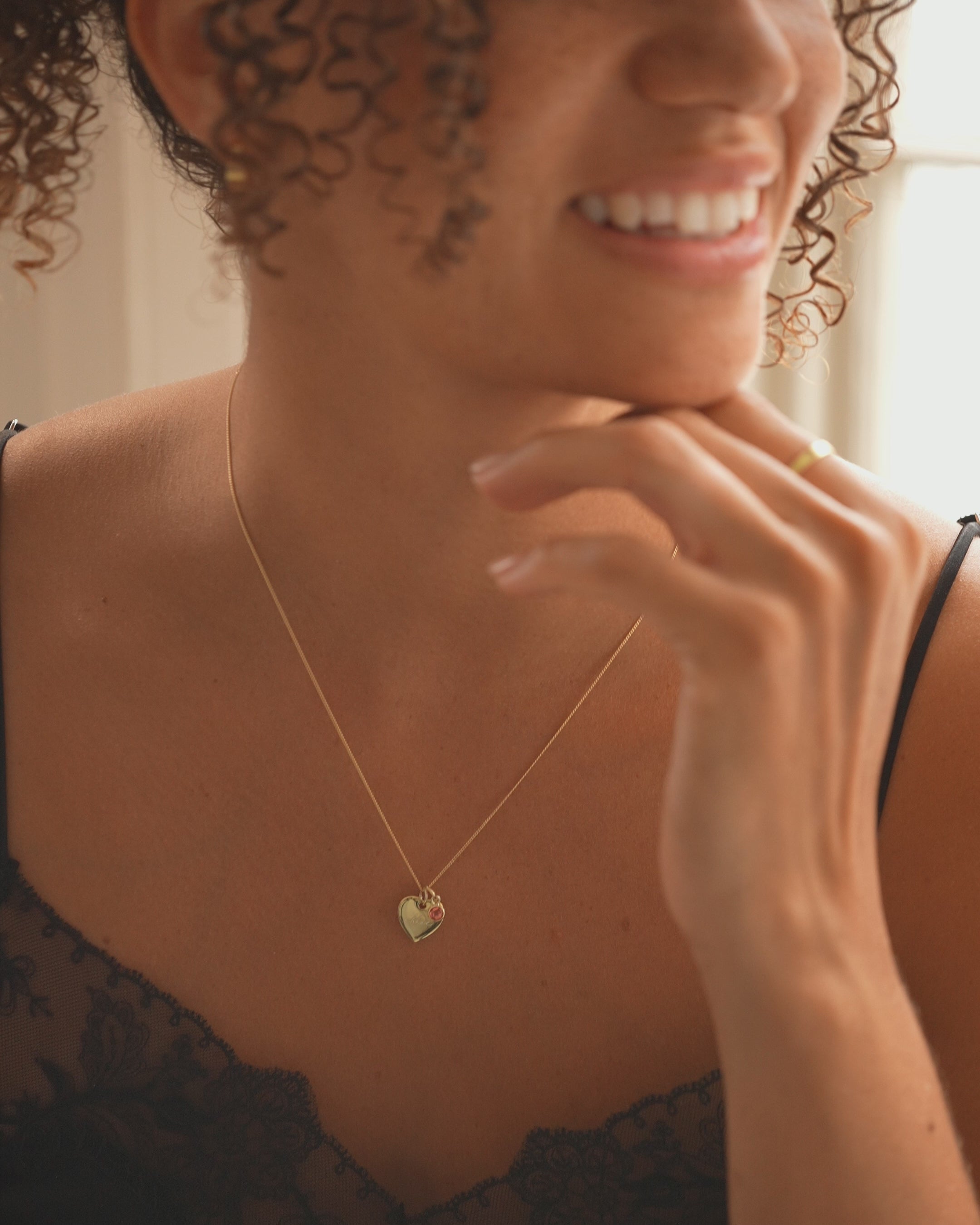 Rose Gold Esme Heart and Birthstone Personalised Name Necklace