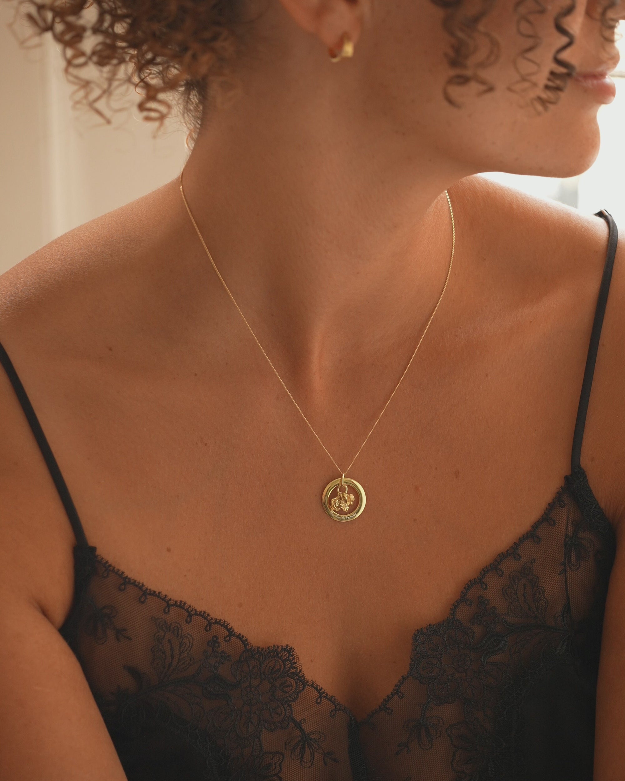 Gold Family Eternal Ring and Birth Flower Personalised Necklace